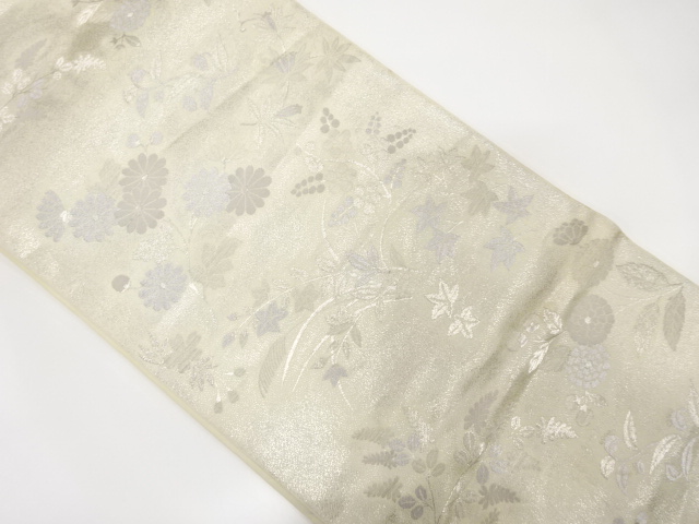 JAPANESE KIMONO / ANTIQUE FUKURO OBI / SILK / WOVEN SAKURA